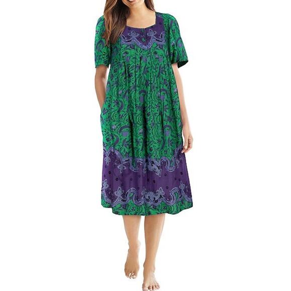 Only Necessities Plus Size 14/16 M Mixed Print Short Lounger Mumu - Picture 1 of 8